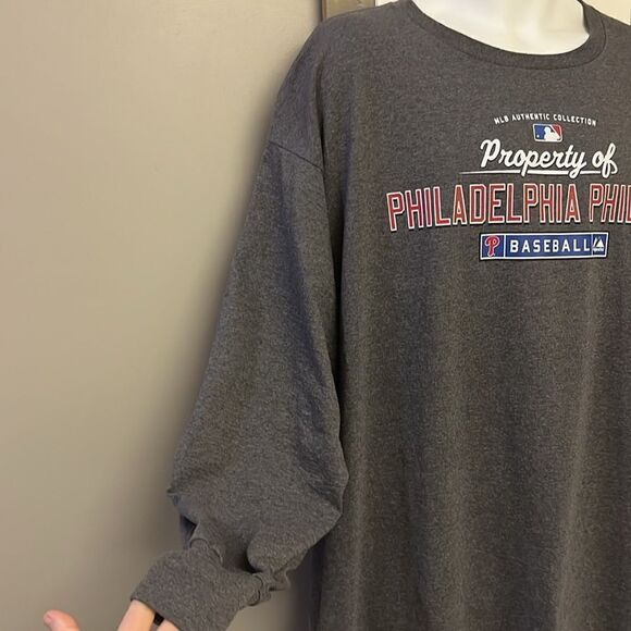 Authentic Majestic Heather Grey Philadelphia Phillies Long Sleeve T-Shirt- 2XL - Picture 6 of 10